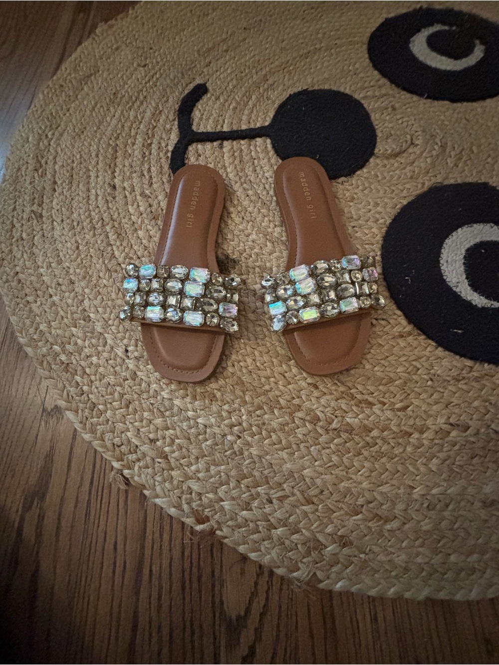 Madden Girl Brown Jeweled Slide Sandals